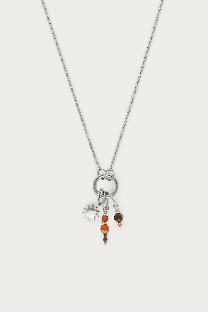Fortune Kette mit Sonne und braunen Perlen