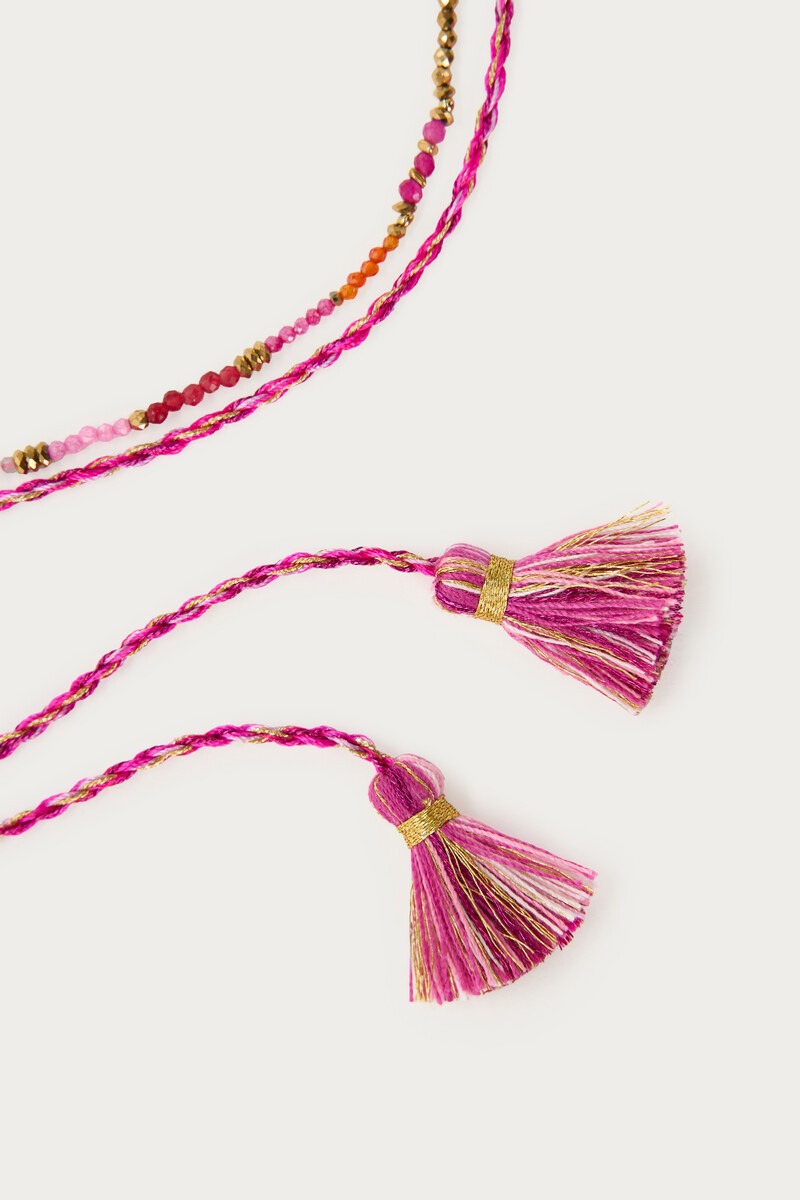 Art fuchsia braided cord necklace with beads | My Jewellery
