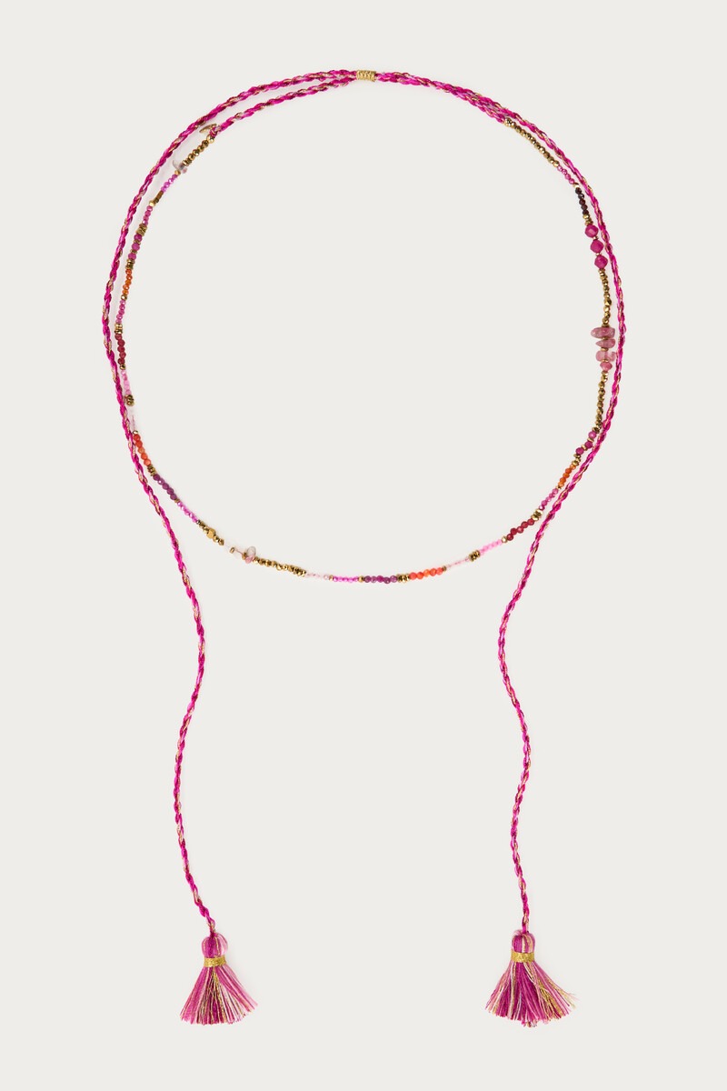 Art fuchsia braided cord necklace with beads | My Jewellery