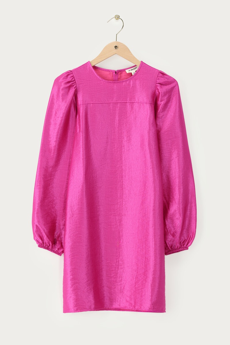 Fuchsia dress with long puff sleeves | My Jewellery