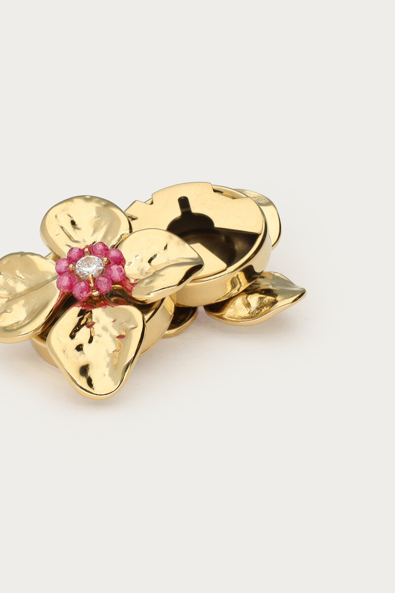 Gold flowers with pink beaded buttons set