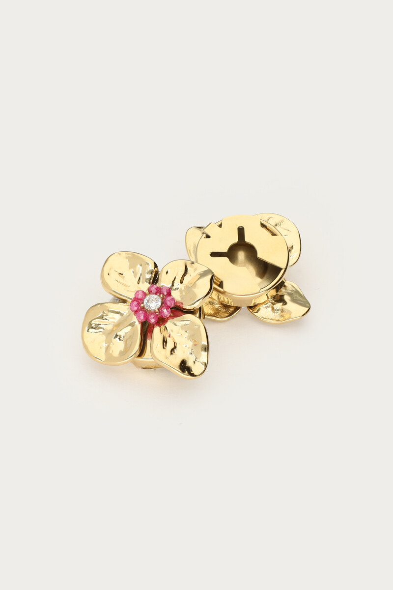 Gold flowers with pink beaded buttons set