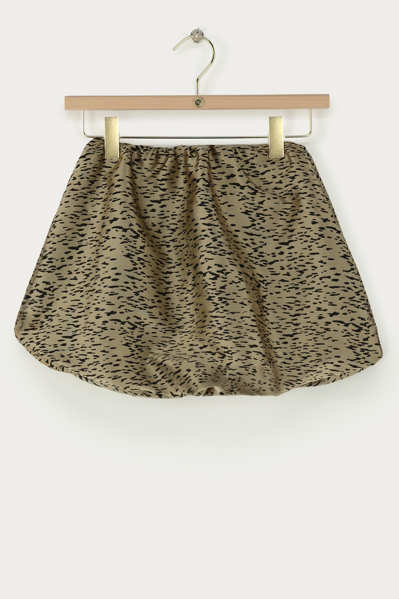 Gold-coloured short balloon skirt with animal print | My Jewellery