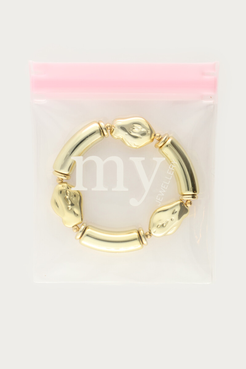 Gold-coloured statement elastic beaded bracelet | My Jewellery