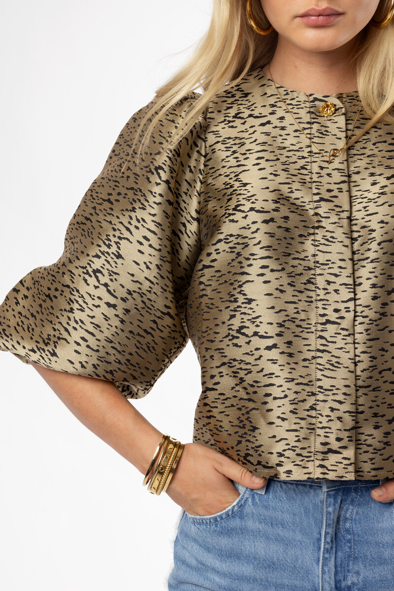 Gold-coloured top with puff sleeves animal print | My Jewellery