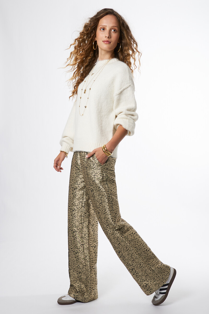 Gold wide pants with animal print | My Jewellery