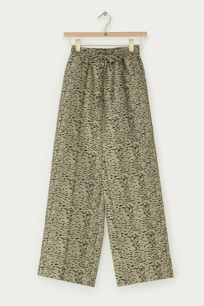 Gold wide pants with animal print | My Jewellery
