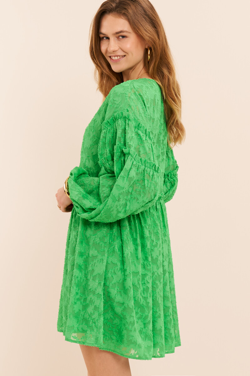 Green jacquard dress with ruffles | My Jewellery