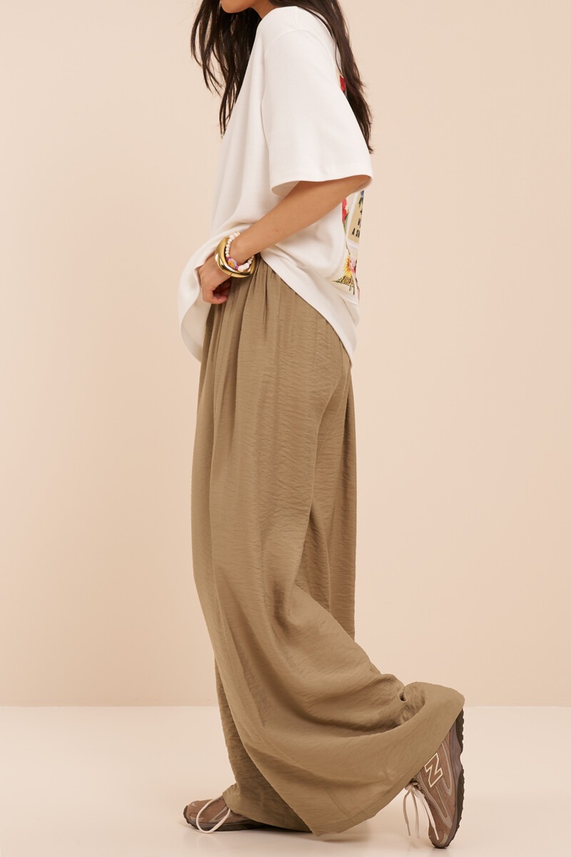 Green basic wide leg trousers with elastic band | My Jewellery