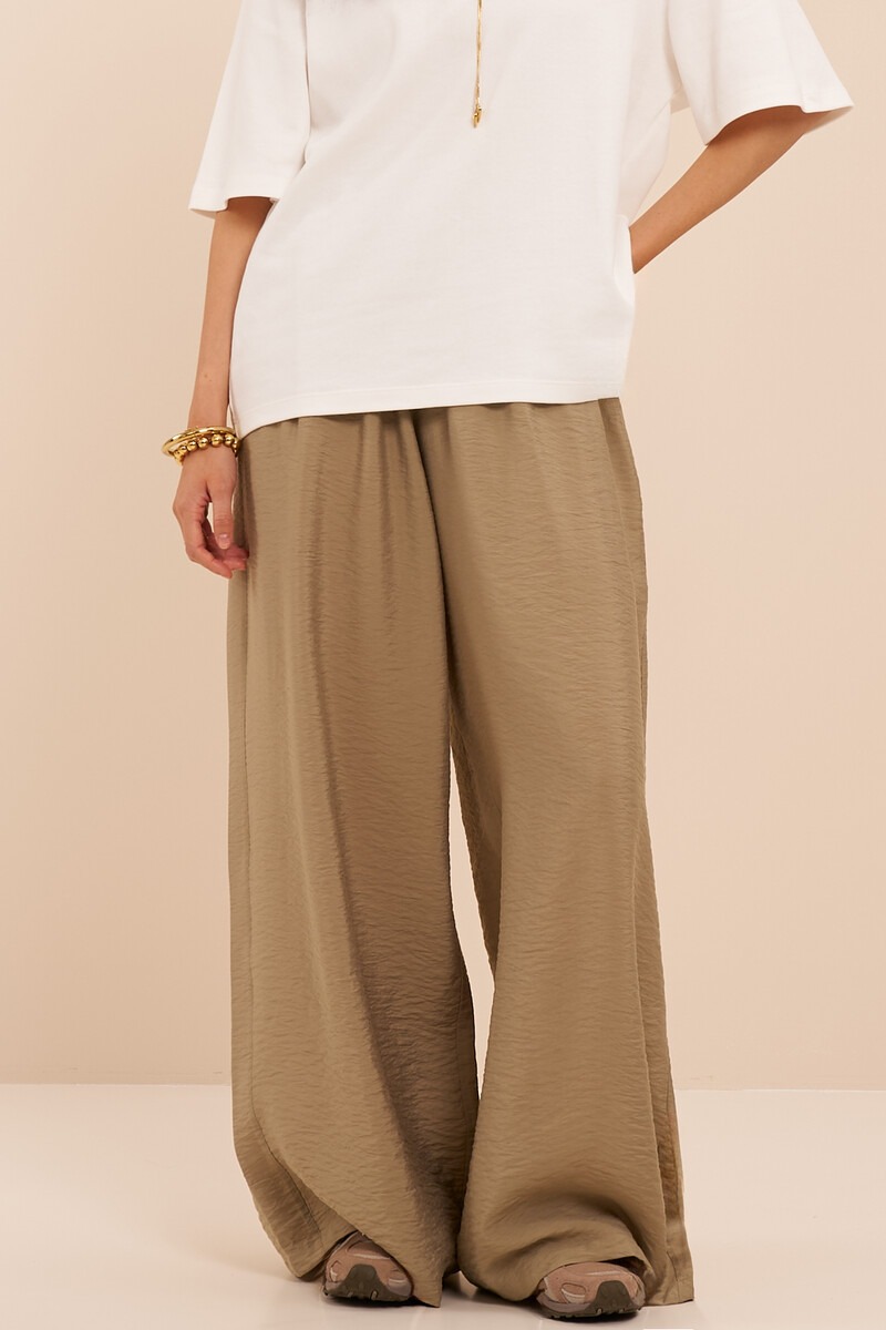 Green basic wide leg trousers with elastic band | My Jewellery