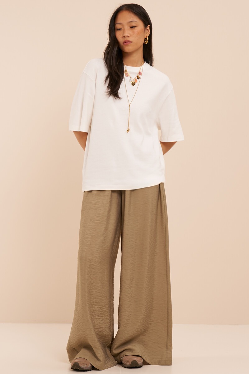 Green basic wide leg trousers with elastic band | My Jewellery