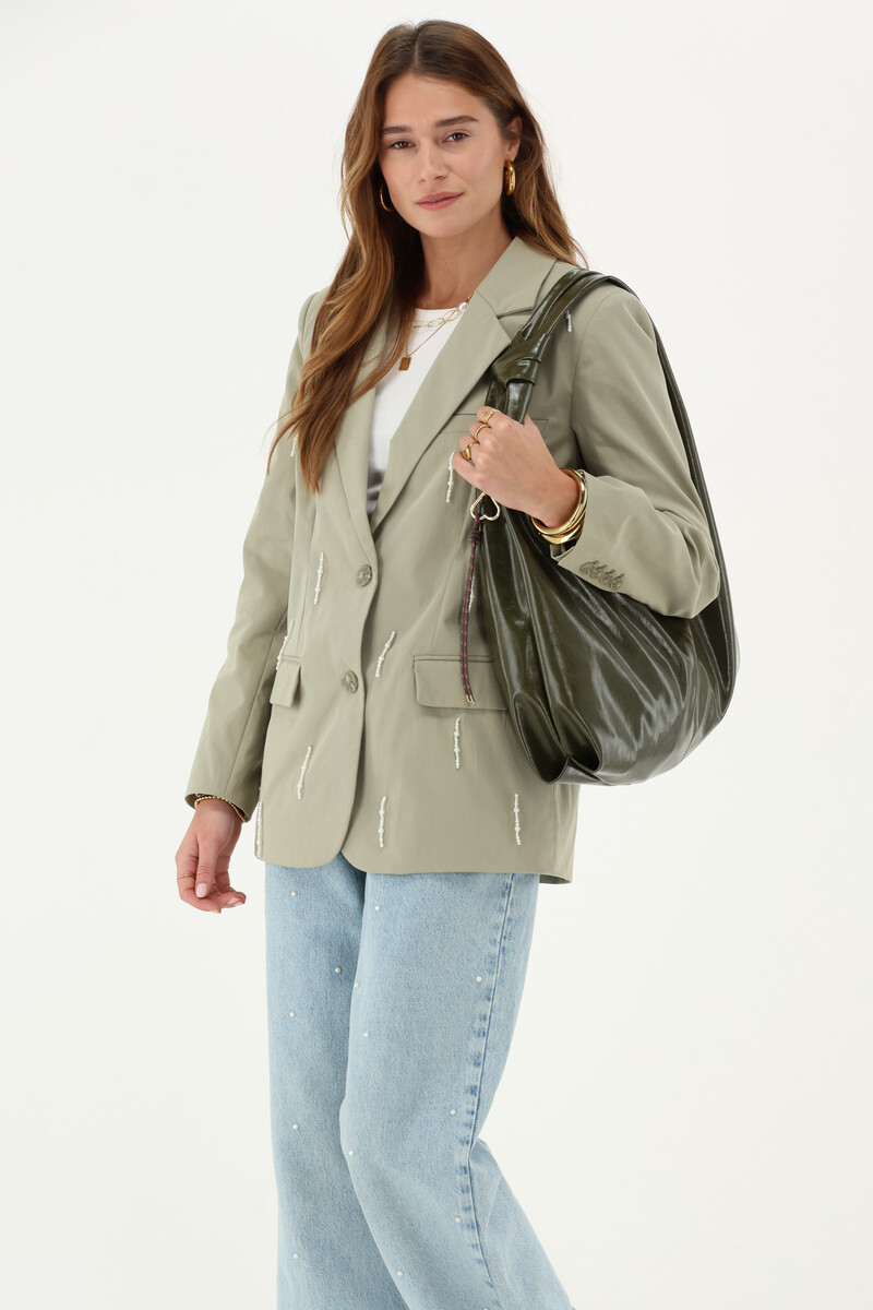 Green blazer with faux pearls | My Jewellery