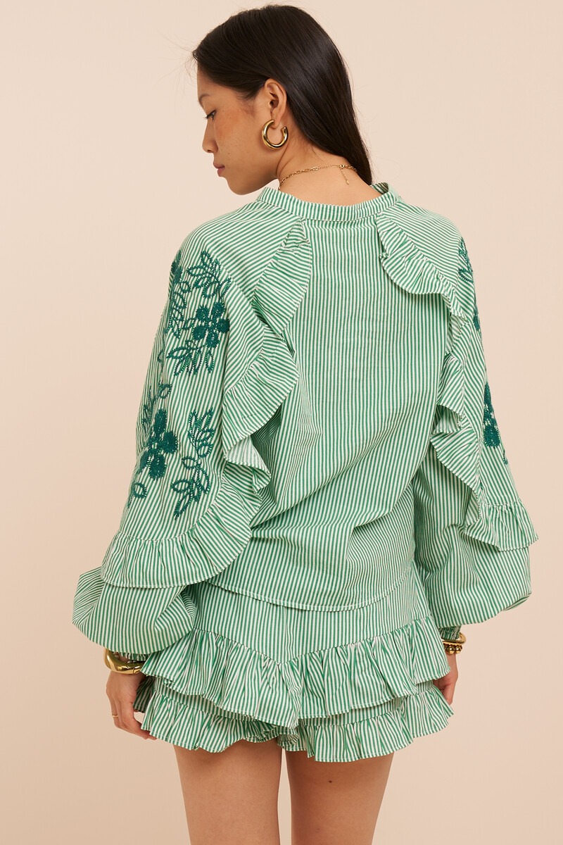 Green blouse with stripes and embroidery | My Jewellery