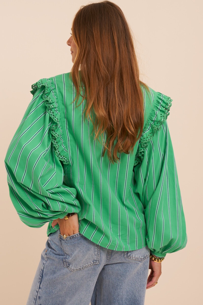 Green blouse with stripes and embroidery | My Jewellery