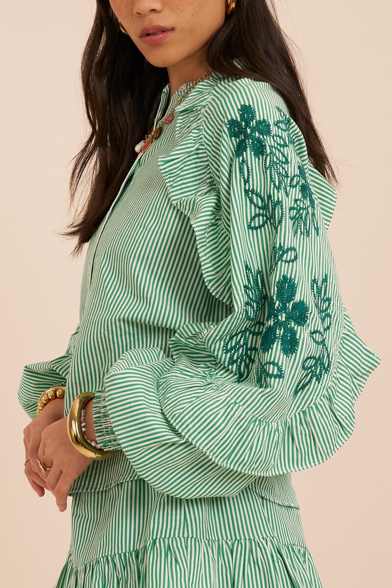 Green blouse with stripes and embroidery | My Jewellery