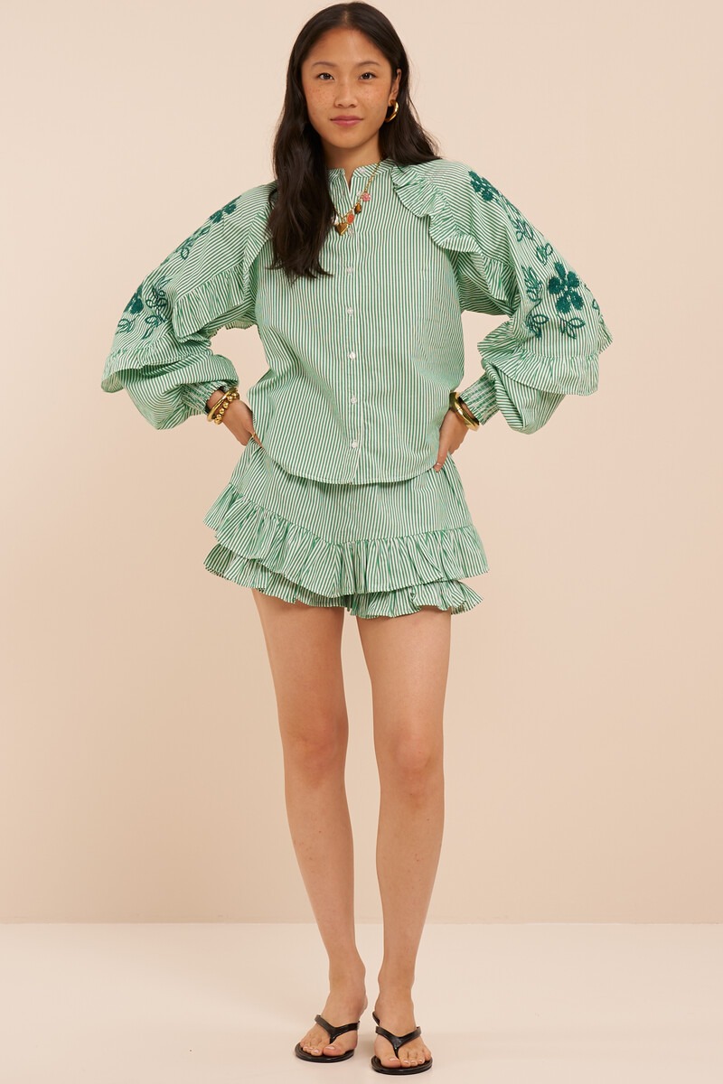 Green blouse with stripes and embroidery | My Jewellery