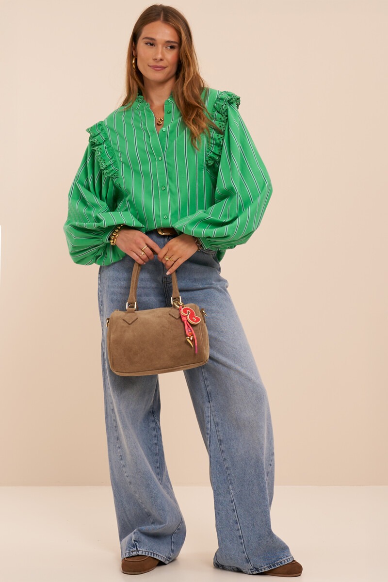 Green blouse with stripes and embroidery | My Jewellery
