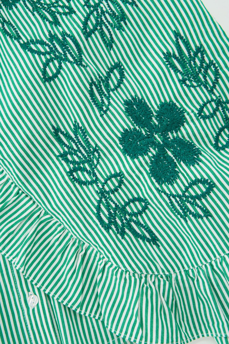 Green blouse with stripes and embroidery | My Jewellery
