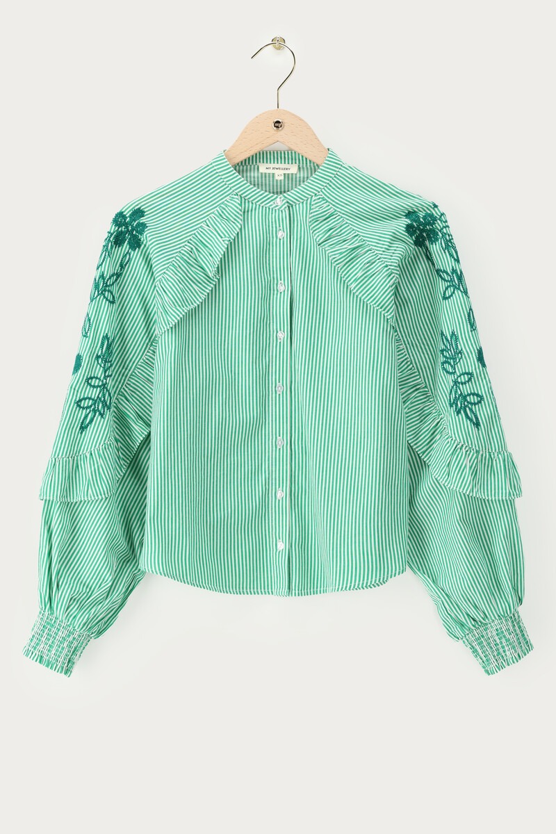 Green blouse with stripes and embroidery | My Jewellery