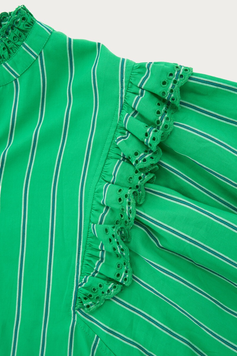 Green blouse with stripes and embroidery | My Jewellery