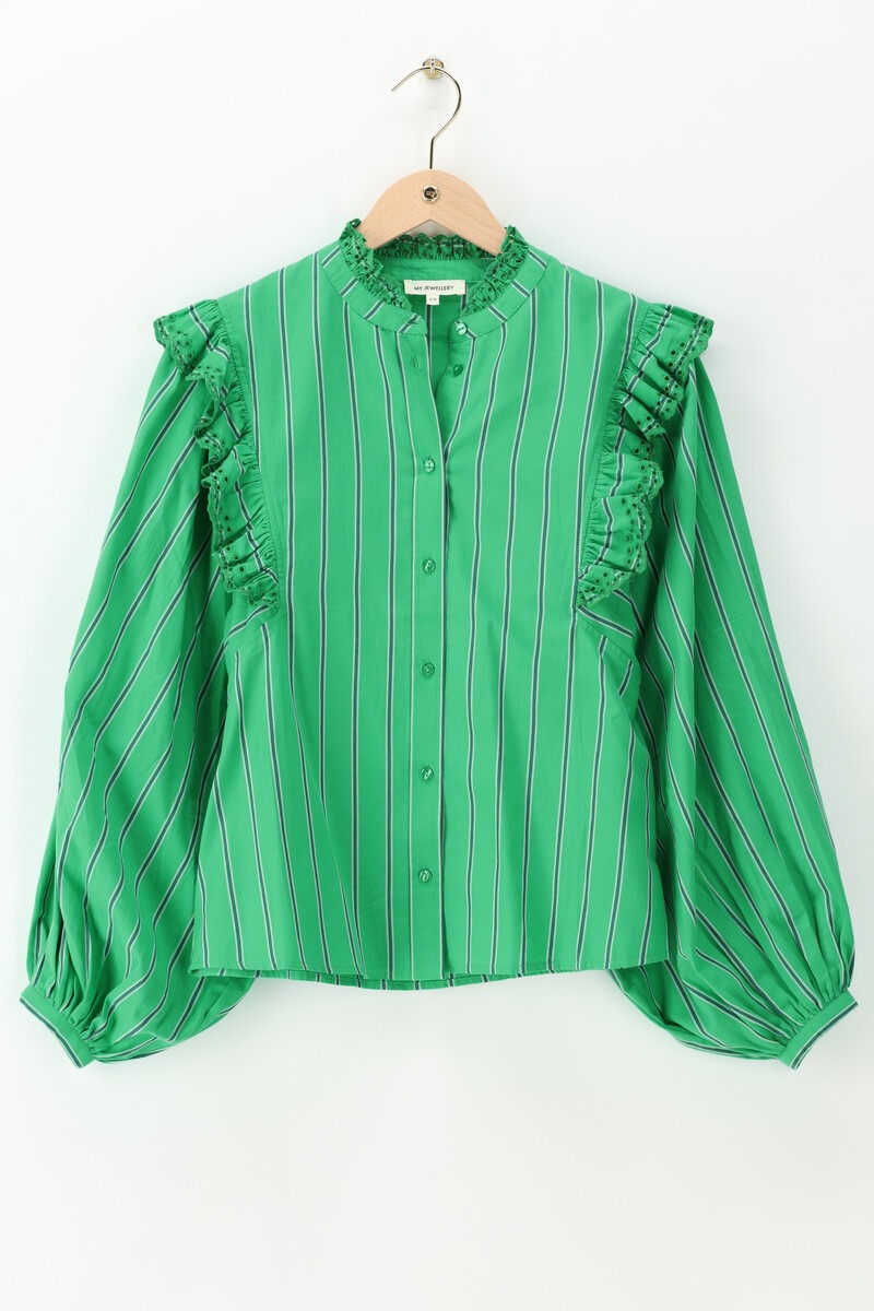 Green blouse with stripes and embroidery | My Jewellery