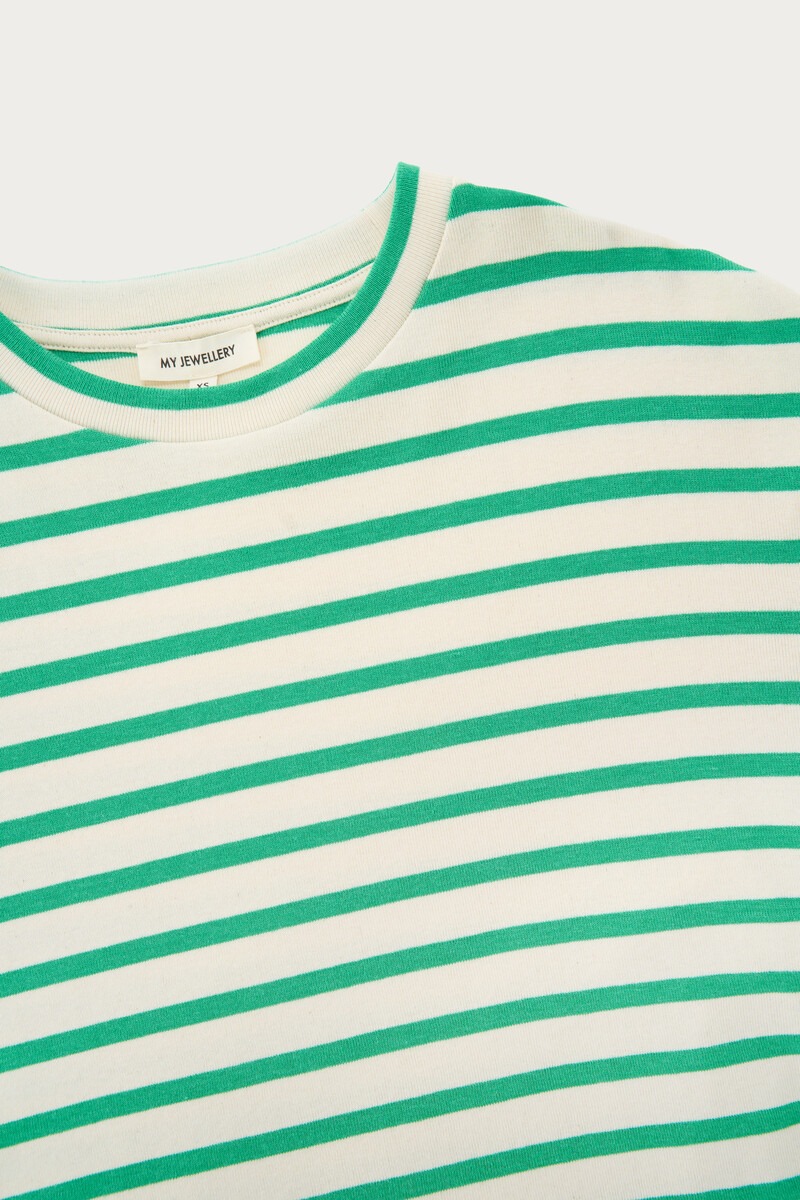 Green boxy T-shirt with white stripes | My Jewellery