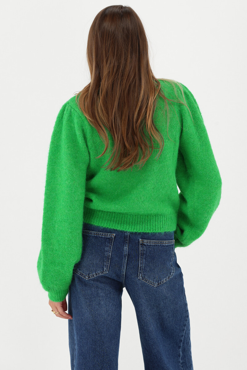 Green cardigan with buttons and puff sleeves | My Jewellery