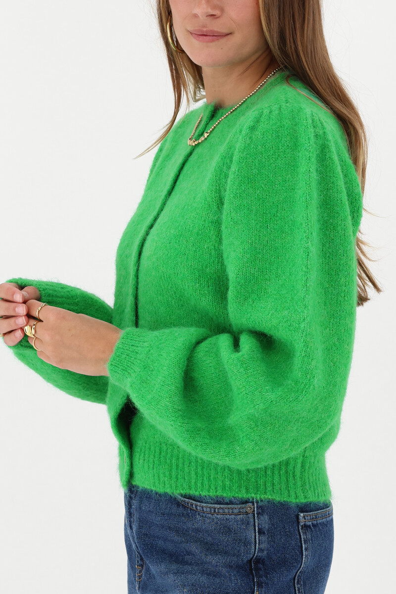 Green cardigan with buttons and puff sleeves | My Jewellery