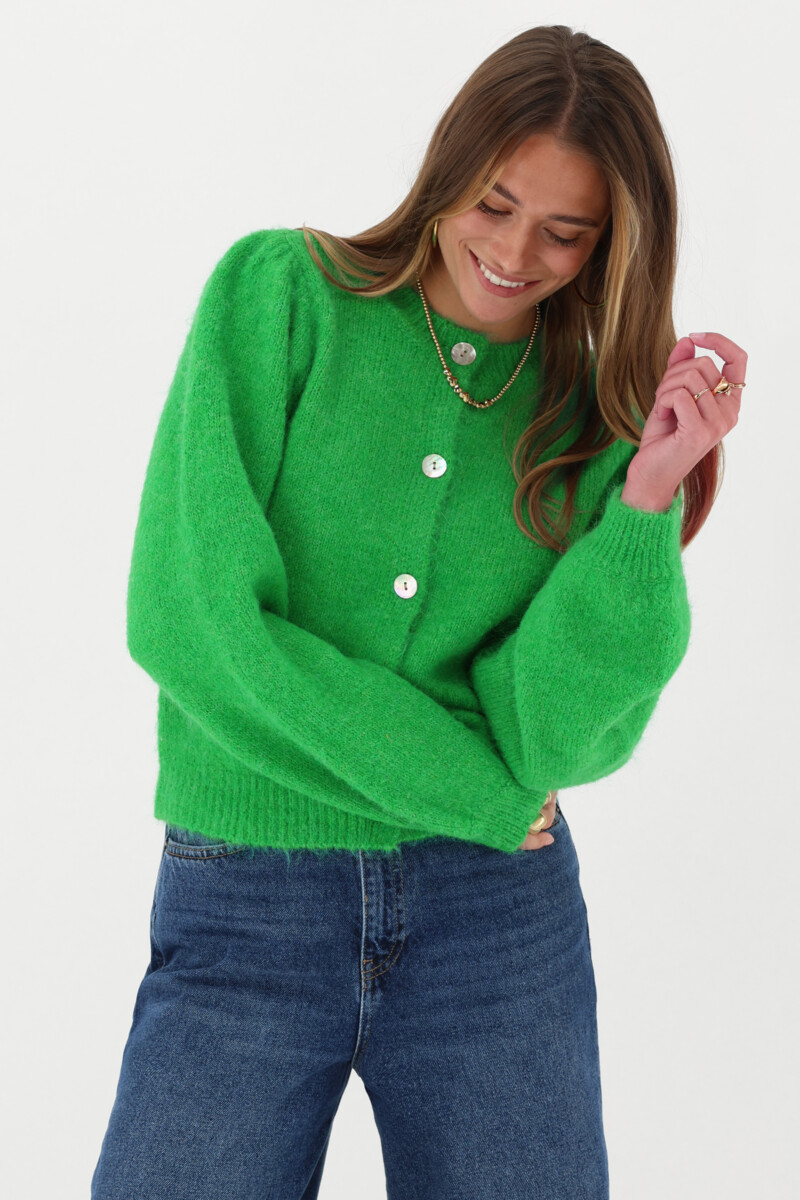 Green cardigan with buttons and puff sleeves | My Jewellery