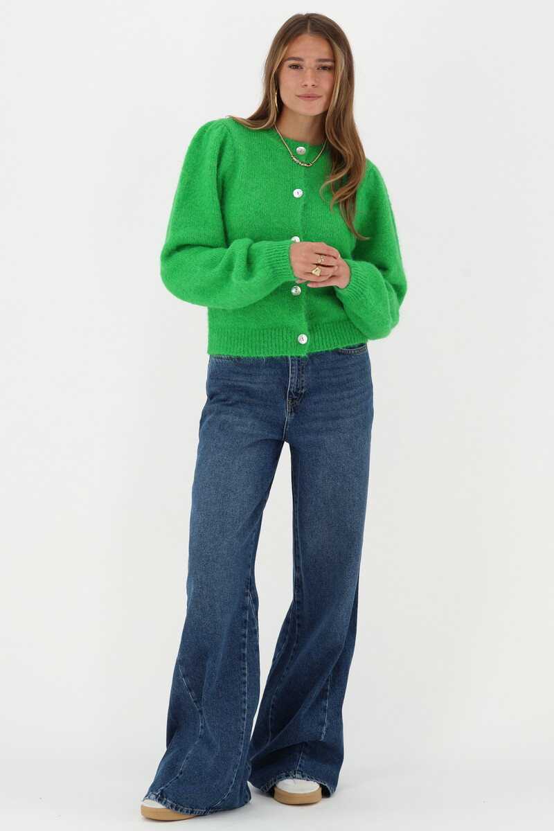 Green cardigan with buttons and puff sleeves | My Jewellery