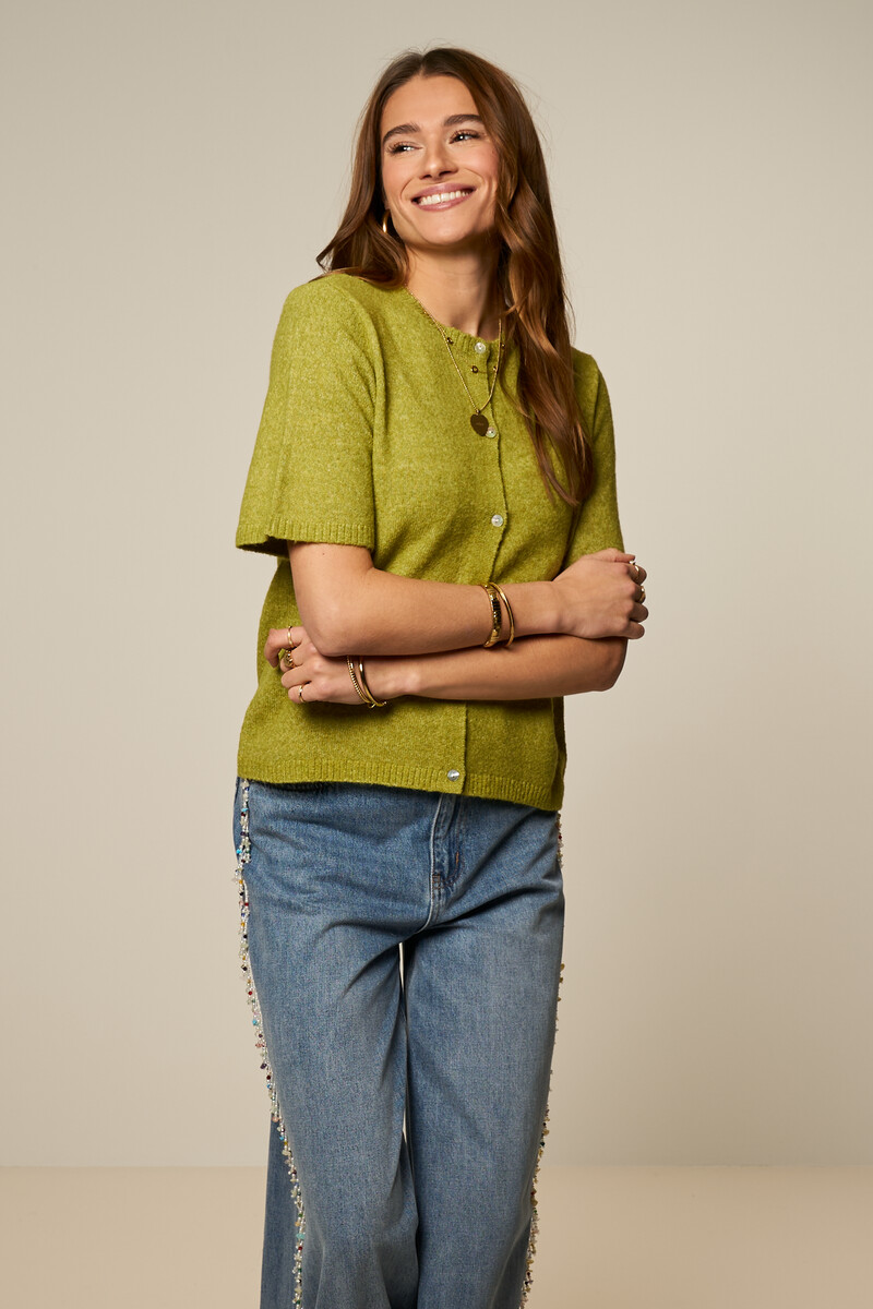 Green short-sleeved cardigan with buttons | My Jewellery