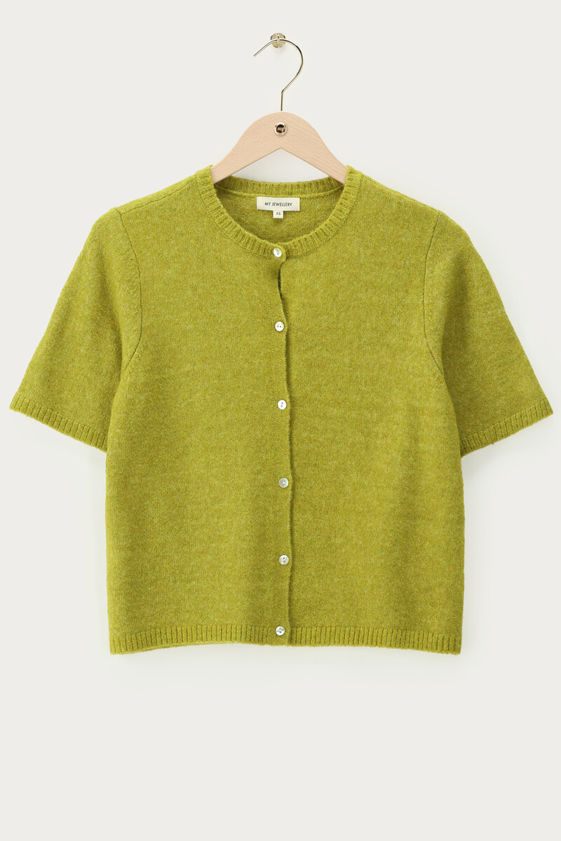 Green short-sleeved cardigan with buttons | My Jewellery