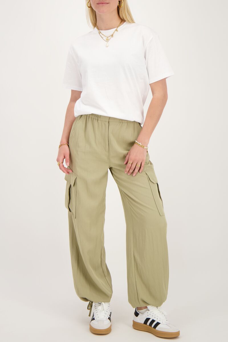 Groene cargo broek met elastieken tailleband