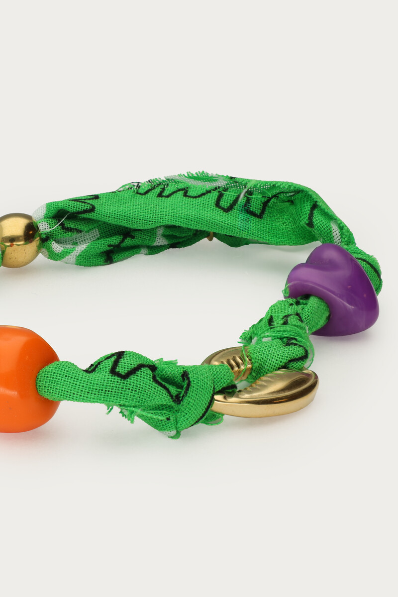 Green cord bracelet with shell and paisley print | My Jewellery