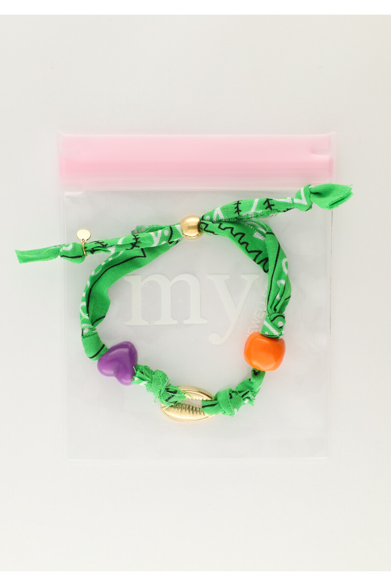 Green cord bracelet with shell and paisley print | My Jewellery