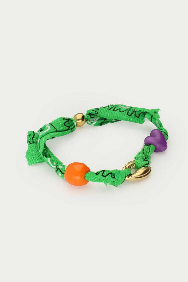 Green cord bracelet with shell and paisley print | My Jewellery