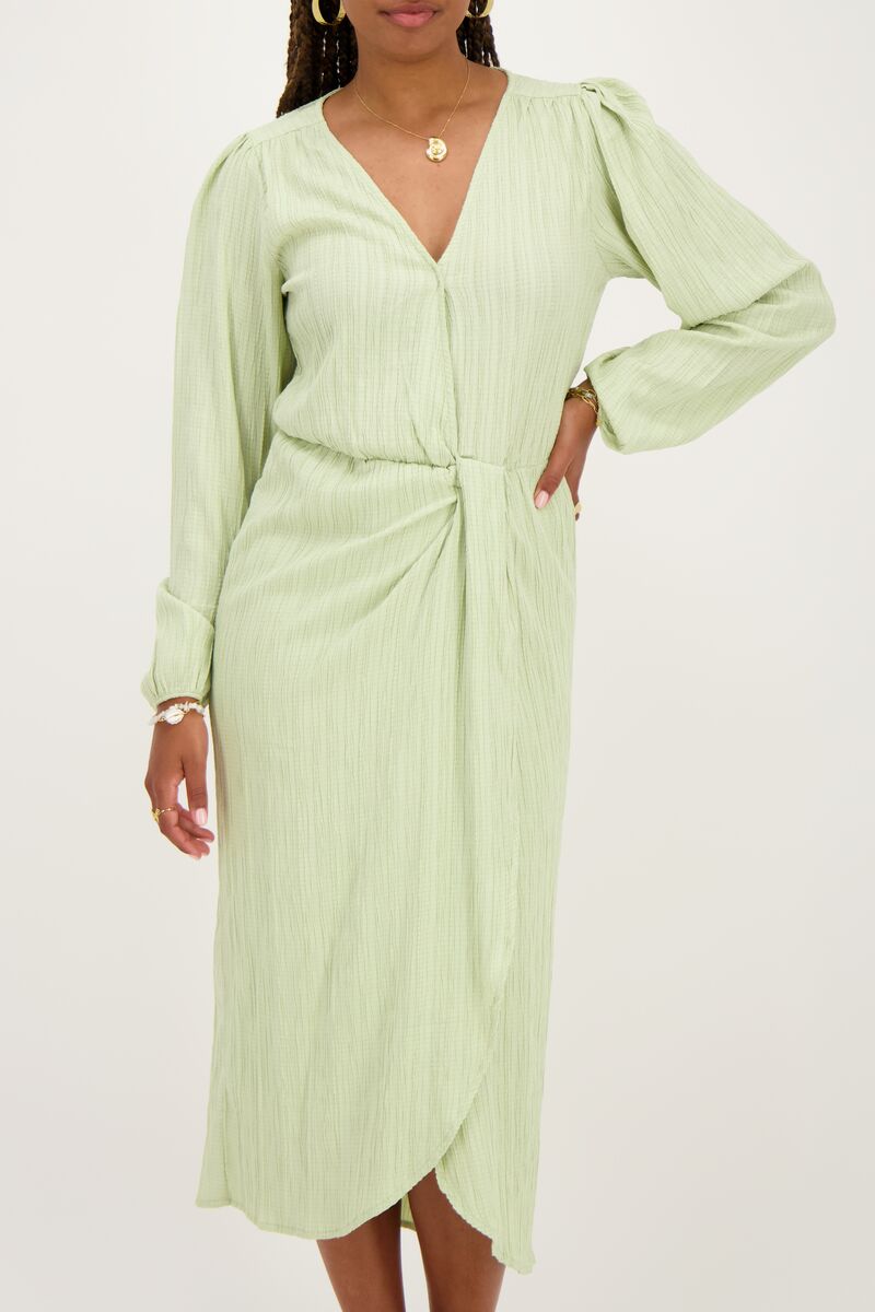 Green crinkle midi dress with overlap  | My Jewellery