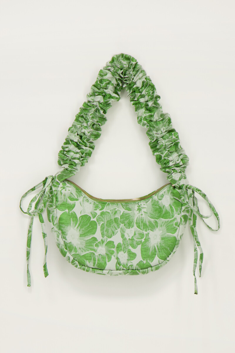 Green cross body bag with jacquard & ruffles | My Jewellery