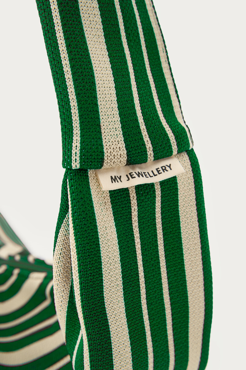 Green crossbody bag with beige stripes