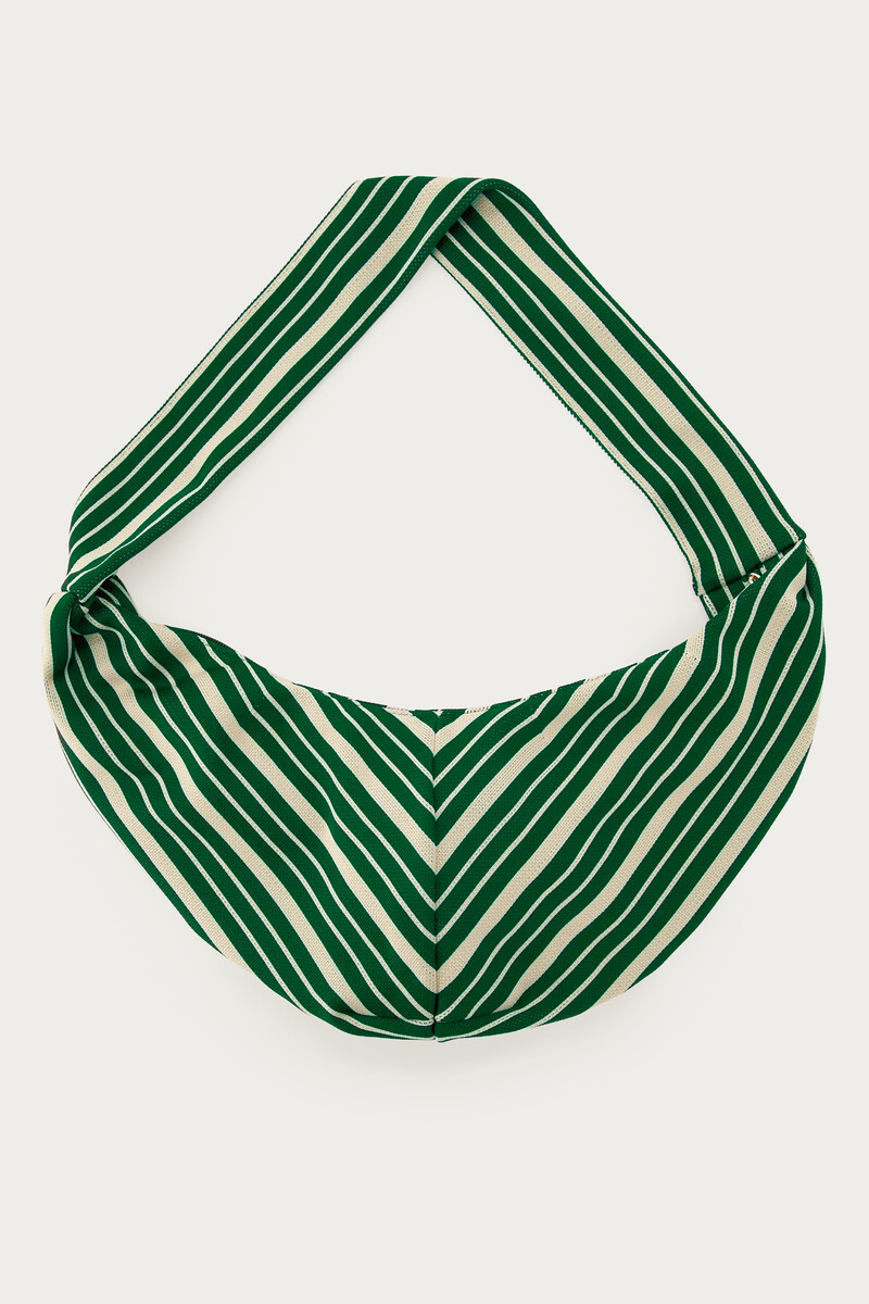 Green crossbody bag with beige stripes