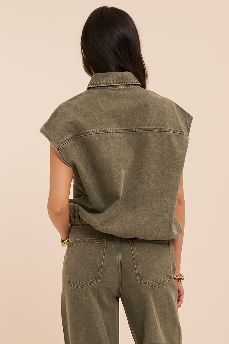 Green denim top with chest pocket | My Jewellery