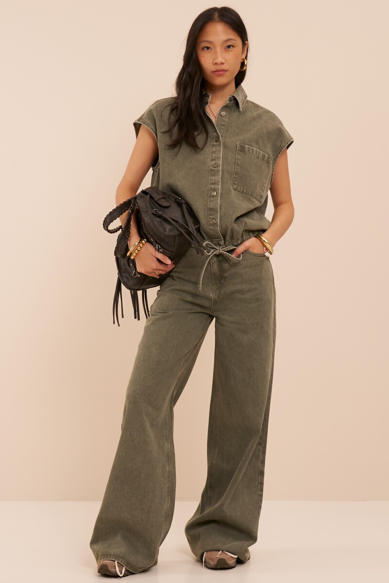 Green denim top with chest pocket | My Jewellery