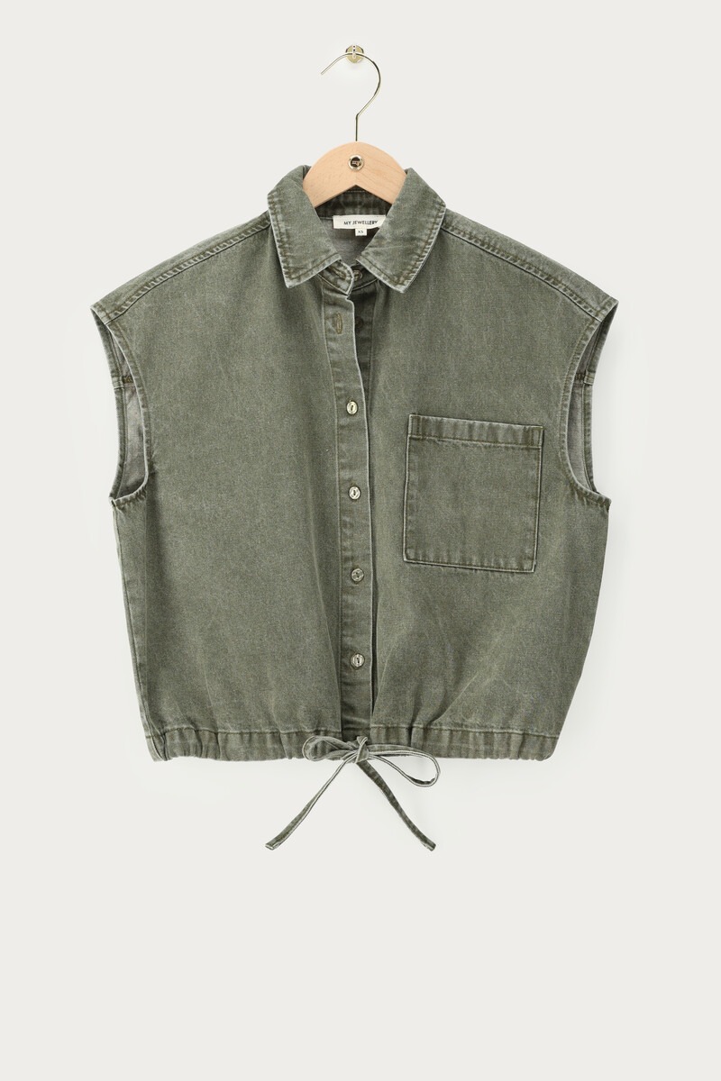 Green denim top with chest pocket | My Jewellery