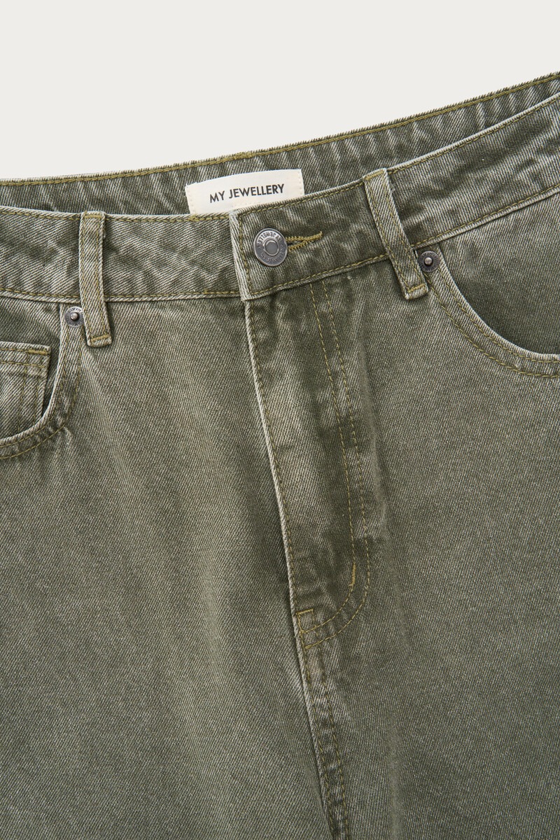 Green denim wide leg jeans | My Jewellery