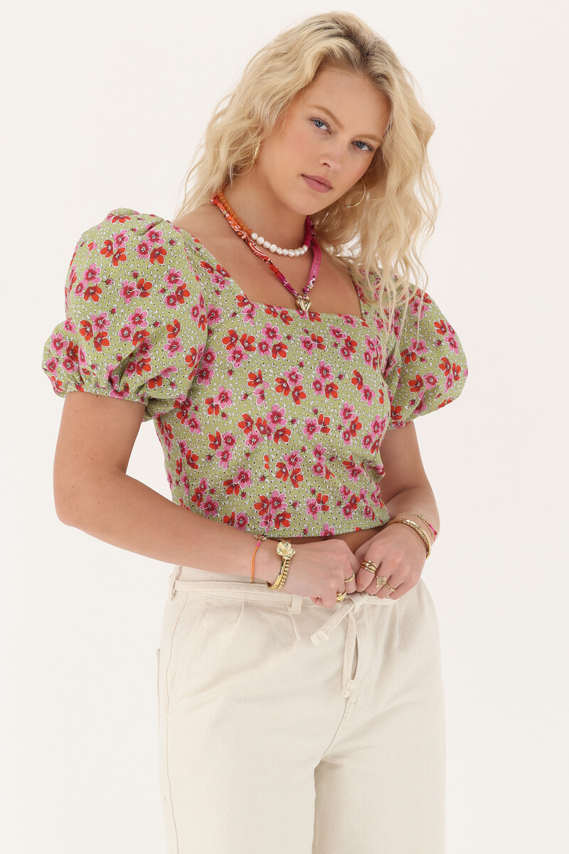 Green floral top with embroidery | My Jewellery