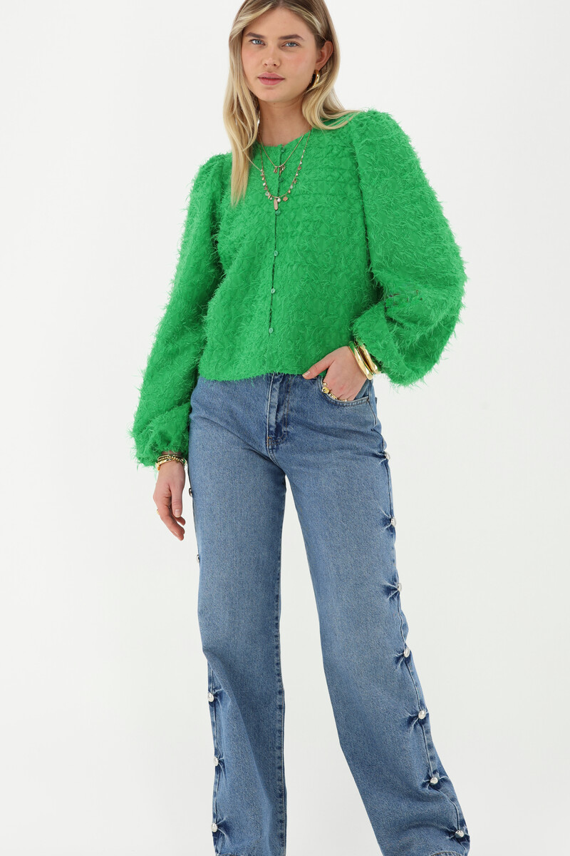 Green furry top with long sleeves | My Jewellery