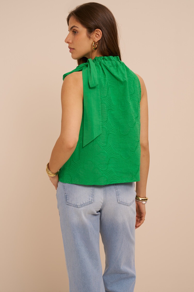 Green halter top with embroidery and bow | My Jewellery