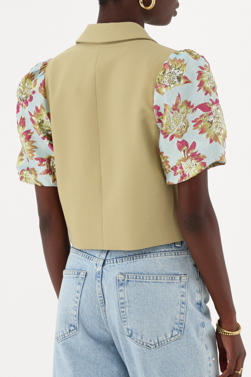 Green jacquard blazer with short sleeves | My Jewellery