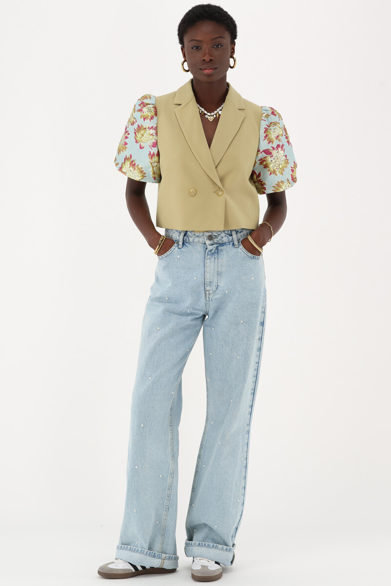 Green jacquard blazer with short sleeves | My Jewellery