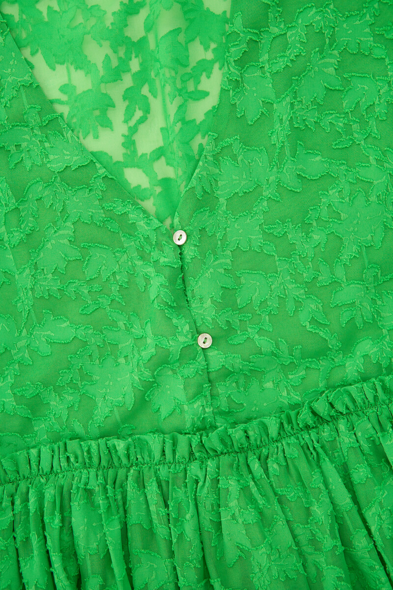 Green jacquard dress with ruffles | My Jewellery
